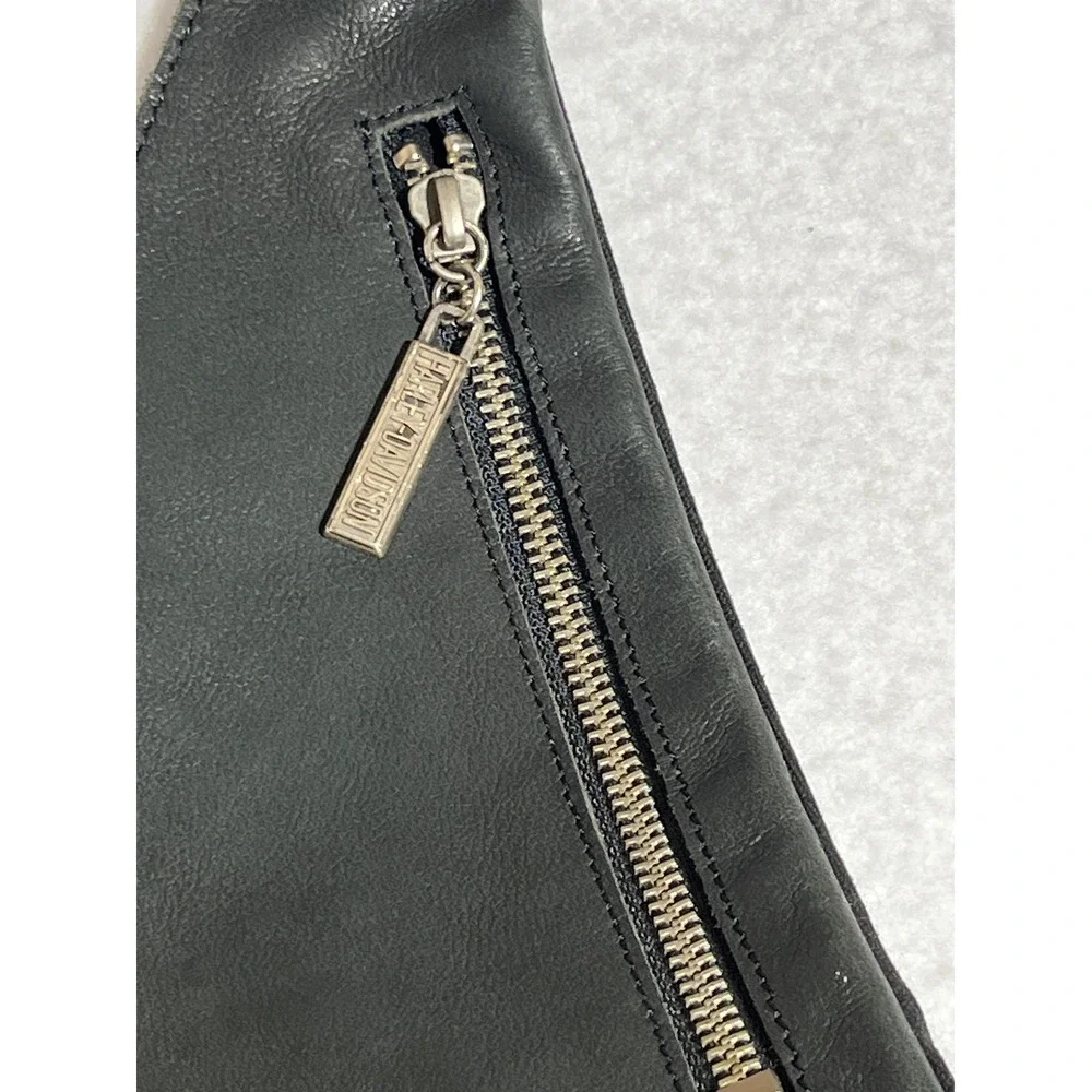 Harley Davidson Black Leather Sling Bag Crossbody Biker Moto Embossed Logo